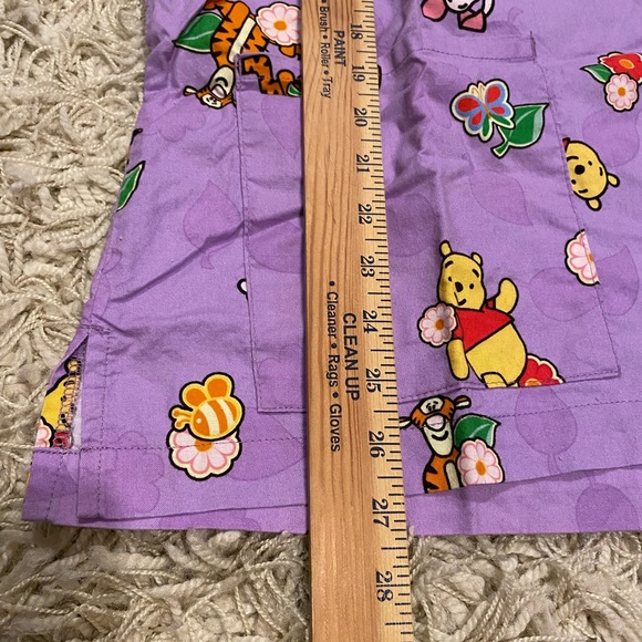 Disney Womens Medical Scrub Top Winnie the Pooh Tigger Eeyore Piglet Purple - Picture 6 of 11